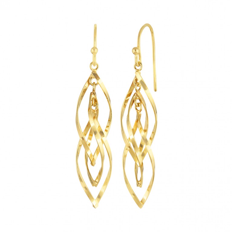 18K Gold Helix Swirl Dangle Earrings