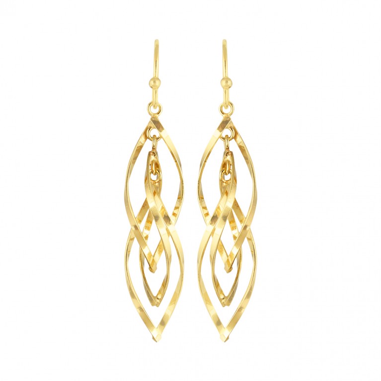 18K Gold Helix Swirl Dangle Earrings