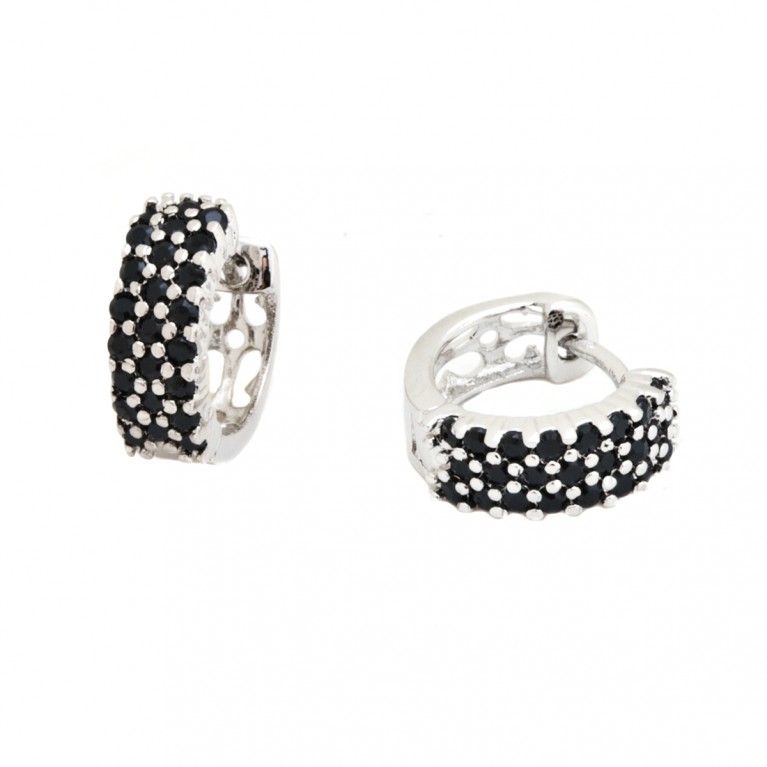 Dazzling Silver Huggies with Black stone