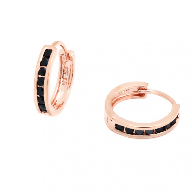 Rose Gold Huggies with black stones