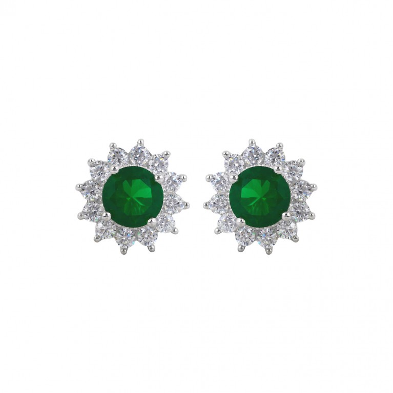 Emerald Green Sun Flower Stud Earrings