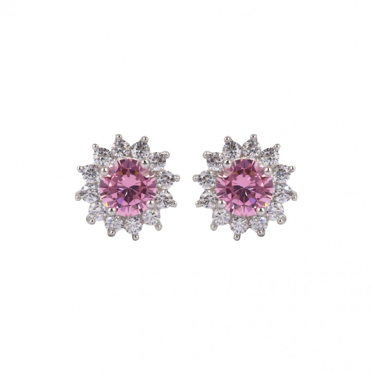 Pink Tourmaline Sun Flower Stud  Earrings