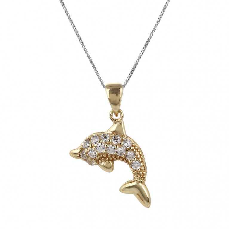 Yellow Gold Playful Dolphin Pendant