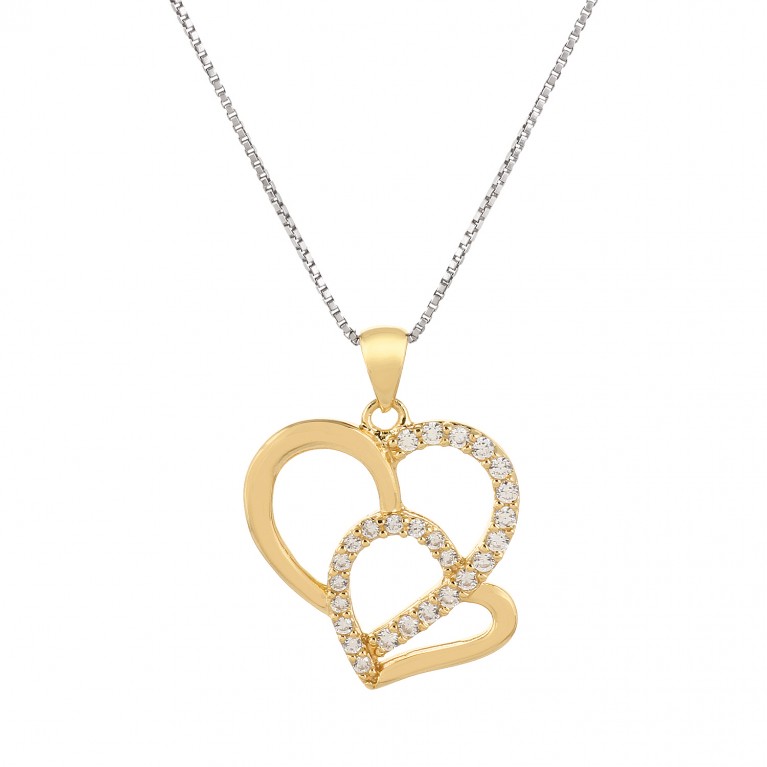 Two Golden Hearts Beat as One Pendant Necklace