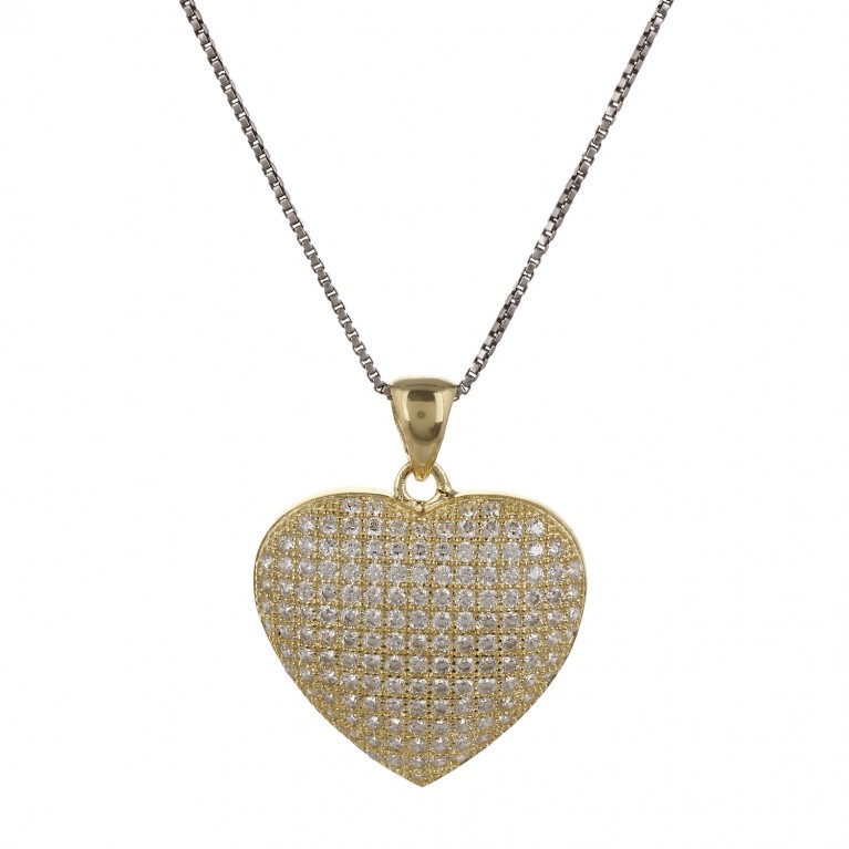 Yellow Gold Bling Iced Out  Heart Pendant Necklace