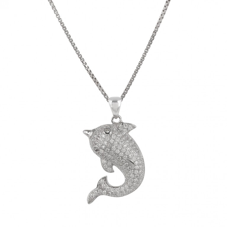 Iced Out Fliping Dolphin Pendant Necklace