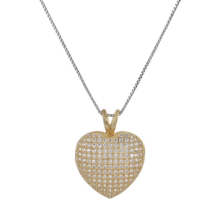 Yellow Gold Puffed Heart Pendant Necklace