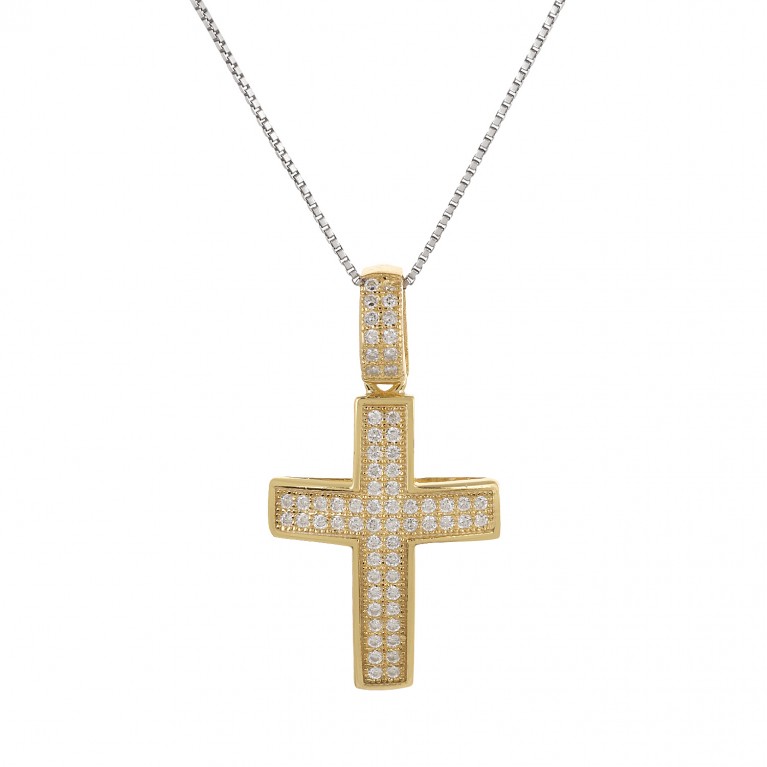 Yellow Gold Christian Faith Pave Cross Pendant Necklace