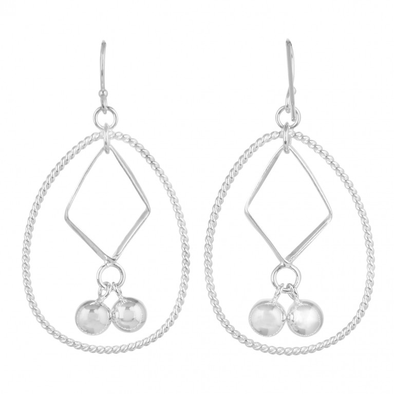 Silver long Hanging Cherries Earrings