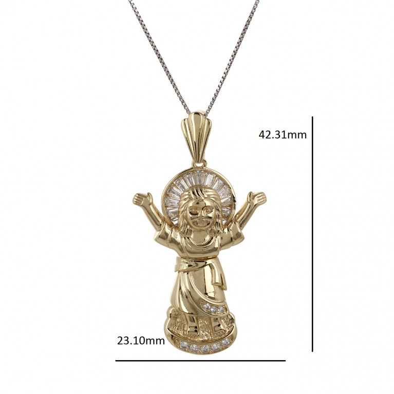 Yellow Gold  Pious Christ Angel Pendant Necklace