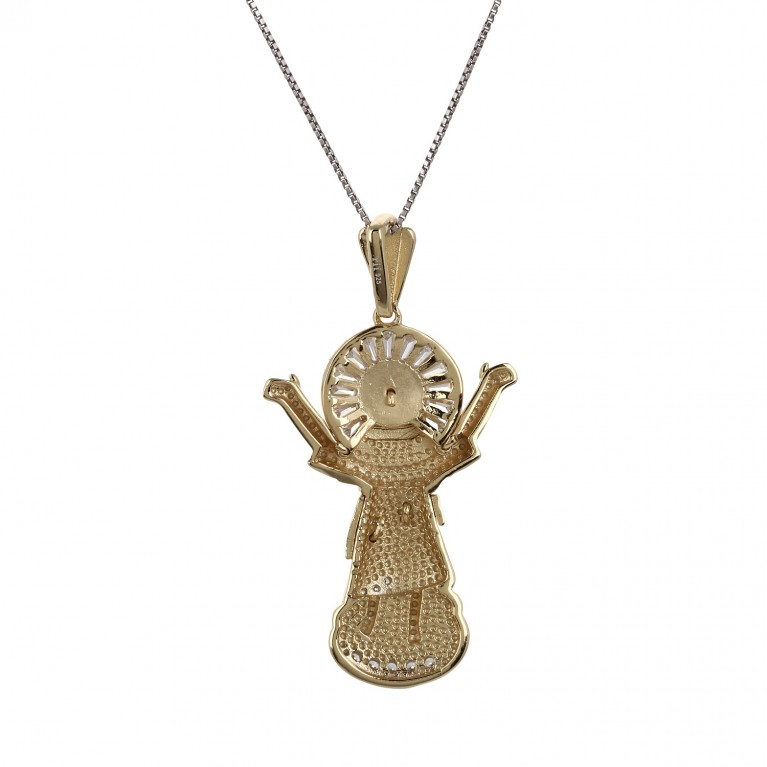 Yellow Gold  Pious Christ Angel Pendant Necklace