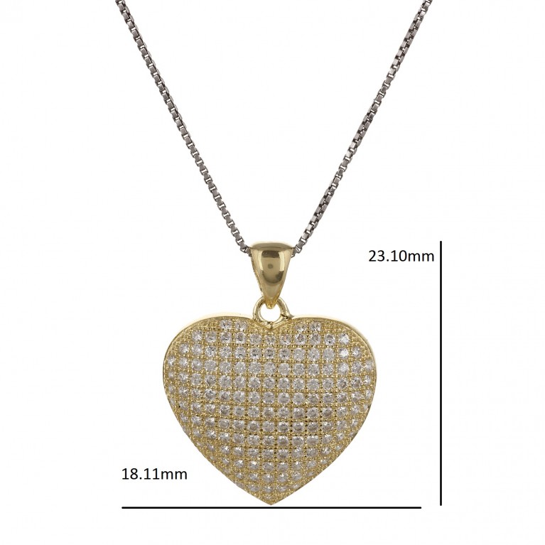 Yellow Gold Bling Iced Out  Heart Pendant Necklace