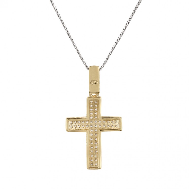 Yellow Gold Christian Faith Pave Cross Pendant Necklace