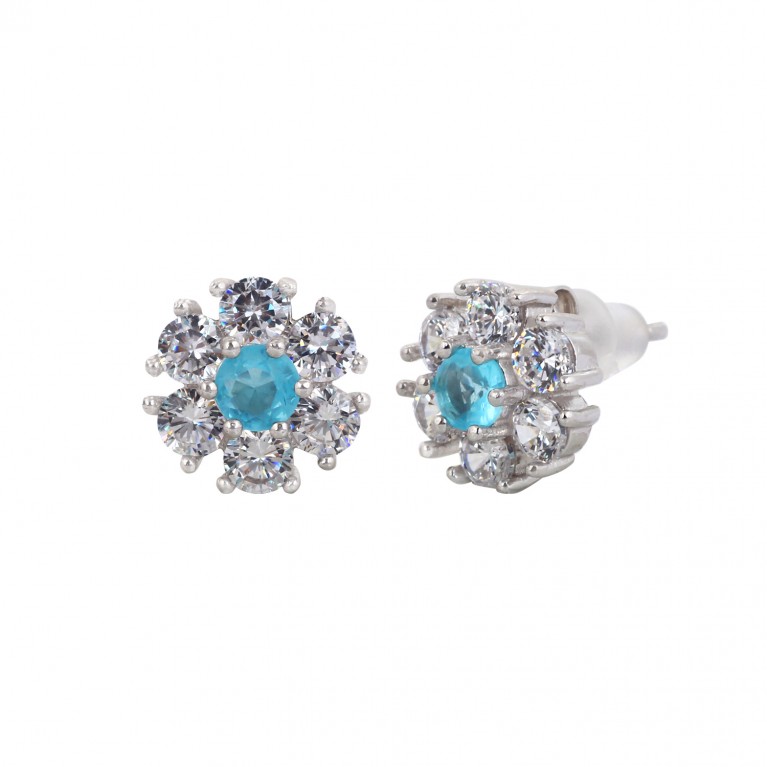 London Blue Flower Stud Earrings