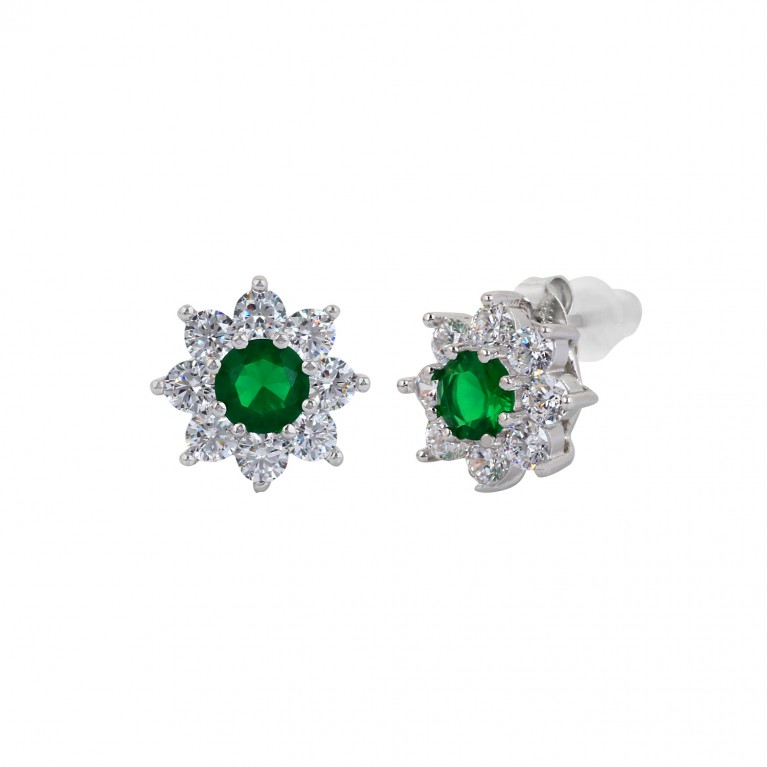 Emerald Green Sun Flower Stud Earrings