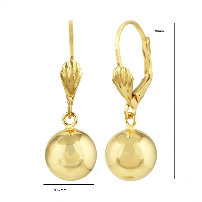 18K Gold Lever Back Ball Earrings